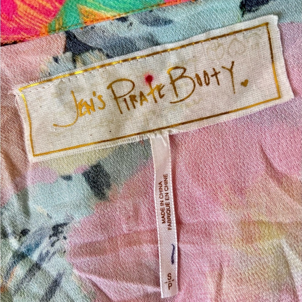 Jen’s Pirate Booty Multicolor Pink Orange Yellow Size Small Romper Floral EUC - Picture 8 of 10